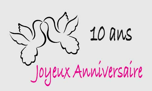 Carte anniversaire amour 10 ans colombe