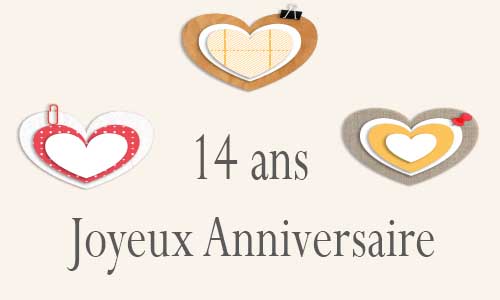 Carte anniversaire amour 14 ans postite coeur