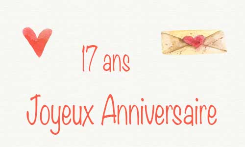 Carte anniversaire amour 17 ans deux coeur