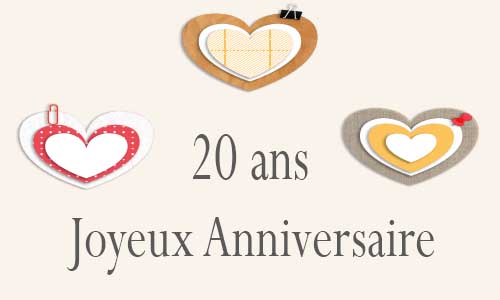 Carte anniversaire amour 20 ans postite coeur