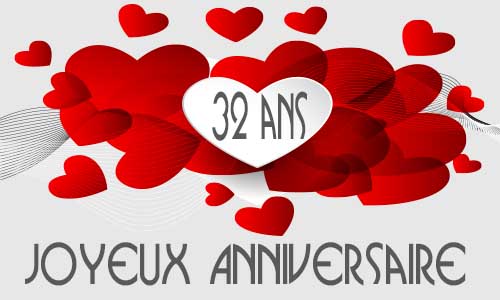 Carte anniversaire amour 32 ans multi coeur
