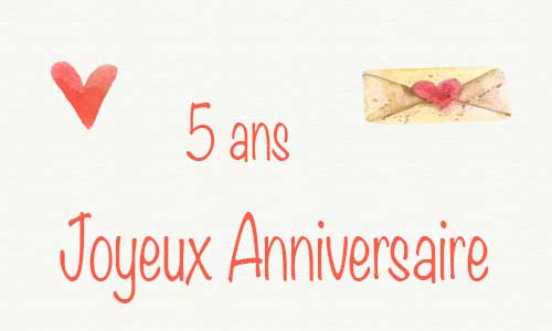 Carte anniversaire amour 5 ans deux coeur
