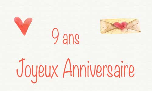 Carte anniversaire amour 9 ans deux coeur