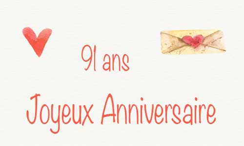 Carte anniversaire amour 91 ans deux coeur