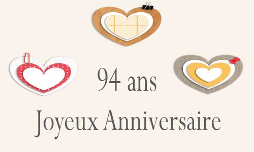 Carte anniversaire amour 94 ans postite coeur