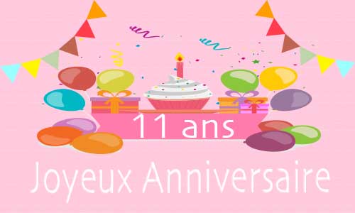 Carte anniversaire enfant 11 ans rose