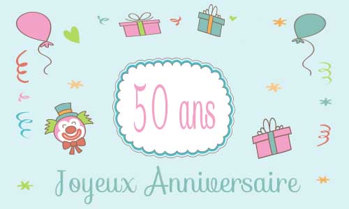 Carte anniversaire enfant 50 ans clown cadeau