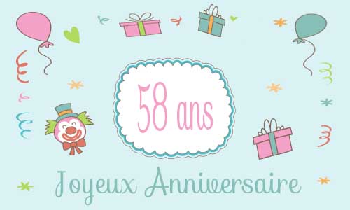 Carte anniversaire enfant 58 ans clown cadeau