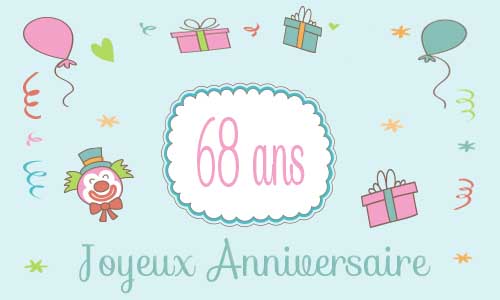 Carte anniversaire enfant 68 ans clown cadeau