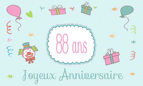 Carte anniversaire enfant 88 ans clown cadeau