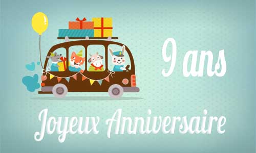 Carte anniversaire enfant 9 ans bus