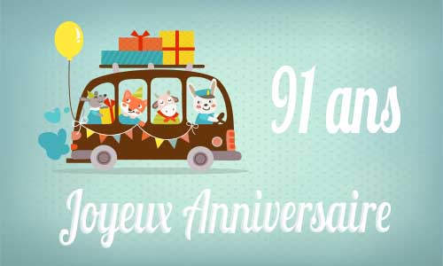 Carte anniversaire enfant 91 ans bus