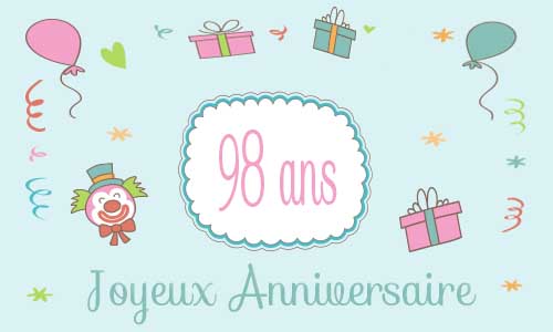 Carte anniversaire enfant 98 ans clown cadeau
