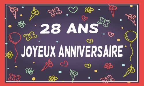 Carte anniversaire femme 28 ans violet