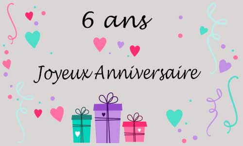 Carte anniversaire femme 6 ans coeur