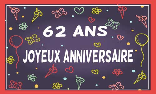 Carte anniversaire femme 62 ans violet