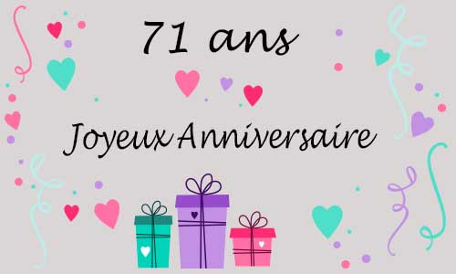 Carte anniversaire femme 71 ans coeur