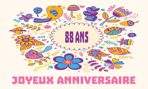 Carte anniversaire femme 88 ans oiseau
