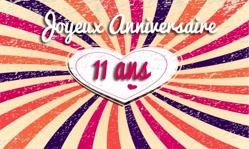 Carte anniversaire amour 11 ans coeur vintage