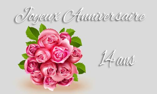 Carte anniversaire amour 14 ans bouquet rose