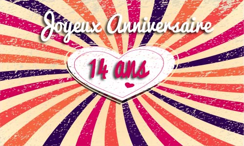 Carte anniversaire amour 14 ans coeur vintage