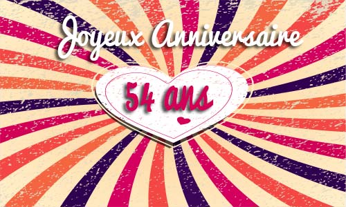 Carte anniversaire amour 54 ans coeur vintage