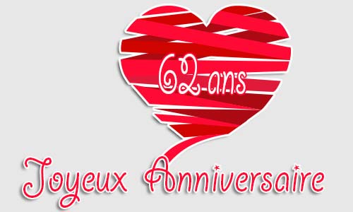 Carte anniversaire amour 62 ans geocoeur