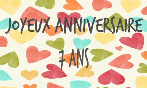 Carte anniversaire amour 7 ans multicolor coeur