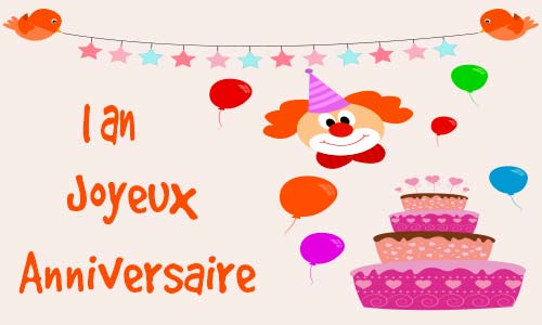 Carte anniversaire enfant 1 an clown oiseau