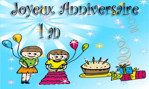 Carte anniversaire enfant 1 an deux filles