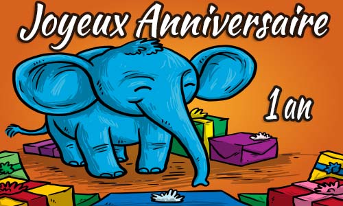Carte anniversaire enfant 1 an elephant cadeau