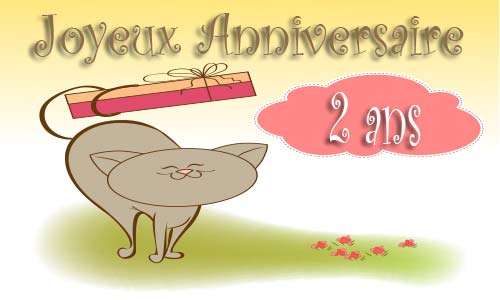 Carte anniversaire enfant 2 ans chat cadeau