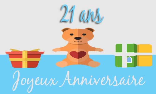 Carte anniversaire enfant 21 ans peluche coeur