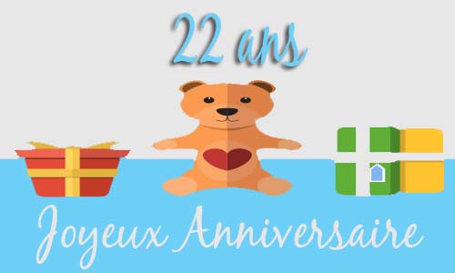 Carte anniversaire enfant 22 ans peluche coeur