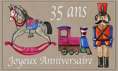 Carte anniversaire enfant 35 ans cheval train soldat