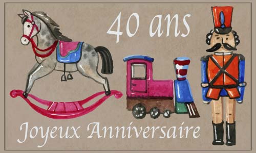 Carte anniversaire enfant 40 ans cheval train soldat