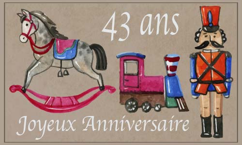 Carte anniversaire enfant 43 ans cheval train soldat