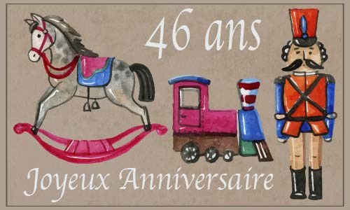 Carte anniversaire enfant 46 ans cheval train soldat