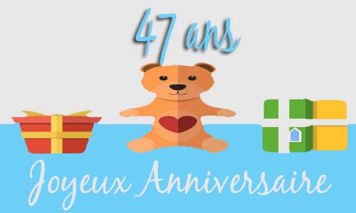Carte anniversaire enfant 47 ans peluche coeur