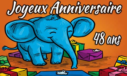 Carte anniversaire enfant 48 ans elephant cadeau