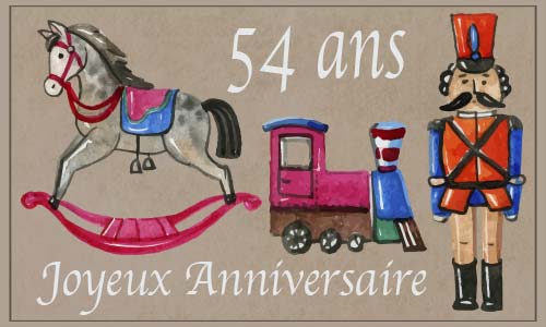 Carte anniversaire enfant 54 ans cheval train soldat
