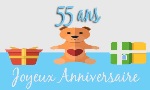Carte anniversaire enfant 55 ans peluche coeur