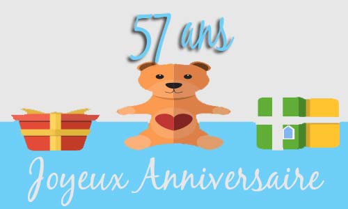 Carte anniversaire enfant 57 ans peluche coeur