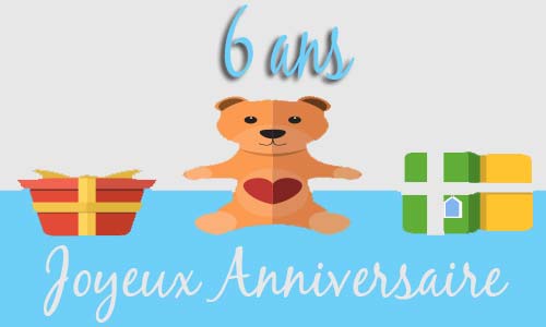 Carte anniversaire enfant 6 ans peluche coeur