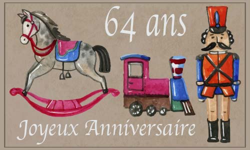 Carte anniversaire enfant 64 ans cheval train soldat