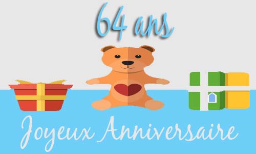 Carte anniversaire enfant 64 ans peluche coeur