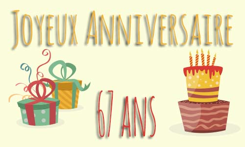 Carte anniversaire enfant 67 ans deux cadeau gateau