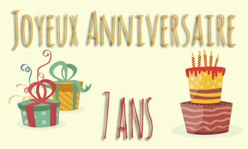 Carte anniversaire enfant 7 ans deux cadeau gateau