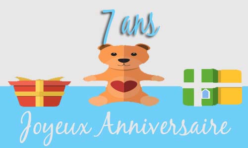 Carte anniversaire enfant 7 ans peluche coeur