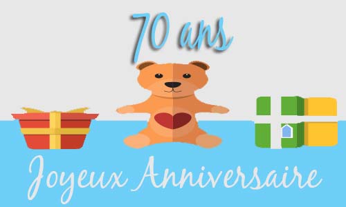 Carte anniversaire enfant 70 ans peluche coeur